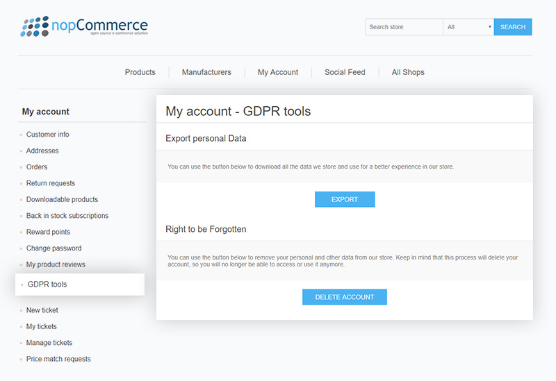 GDPR Customer Page